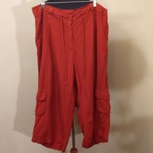 Red Linen Cargo Pants w/Pockets